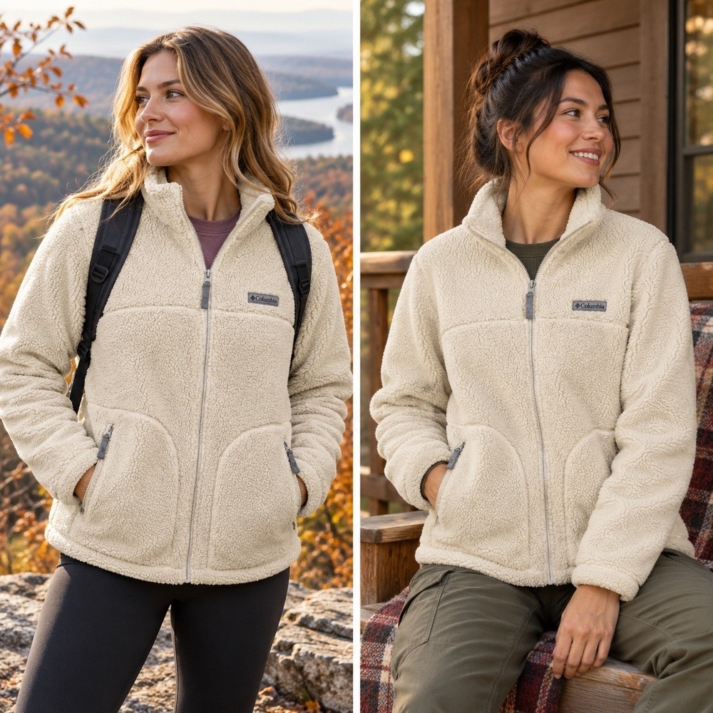 Columbia West Bend Full Zip Women's XL Cream Sherpa Fleece Jacket Gorpcore Cozy